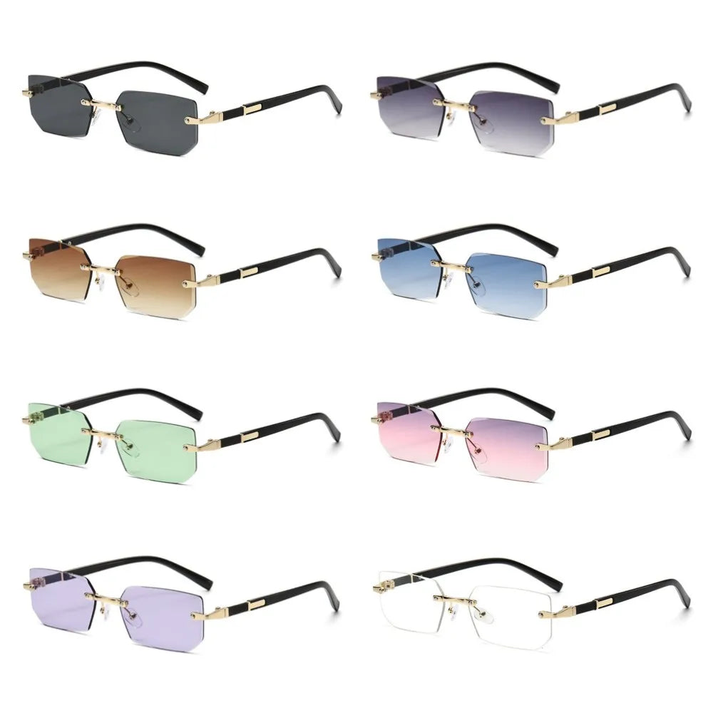 Trendy Rimless Sunglasses for Men Women Fashion Frameless Rectangle Sun Glasses Retro Shades Summer Traveling Eyewear UV400