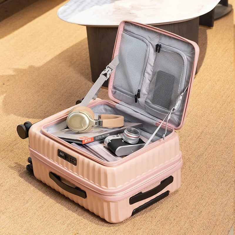 KLQDZMS Men's Luggage Side Opening Expandable Boarding Case 20"24"28 Inch Trolley Case ABS+PC Women's Handheld Travel Suitcase