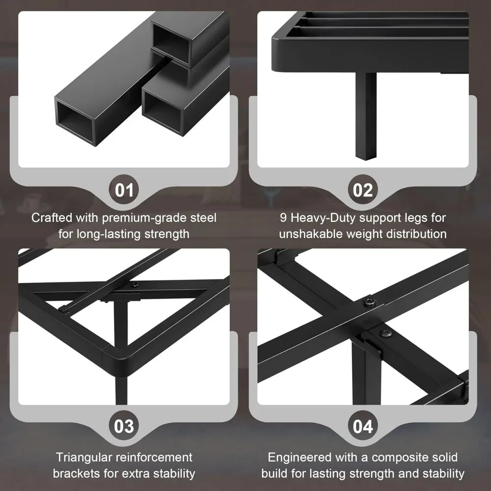 Full Size Floating Bed Frame with Charging Station, LED Lights, Heavy Duty Steel Slats, Easy Assembly in Black