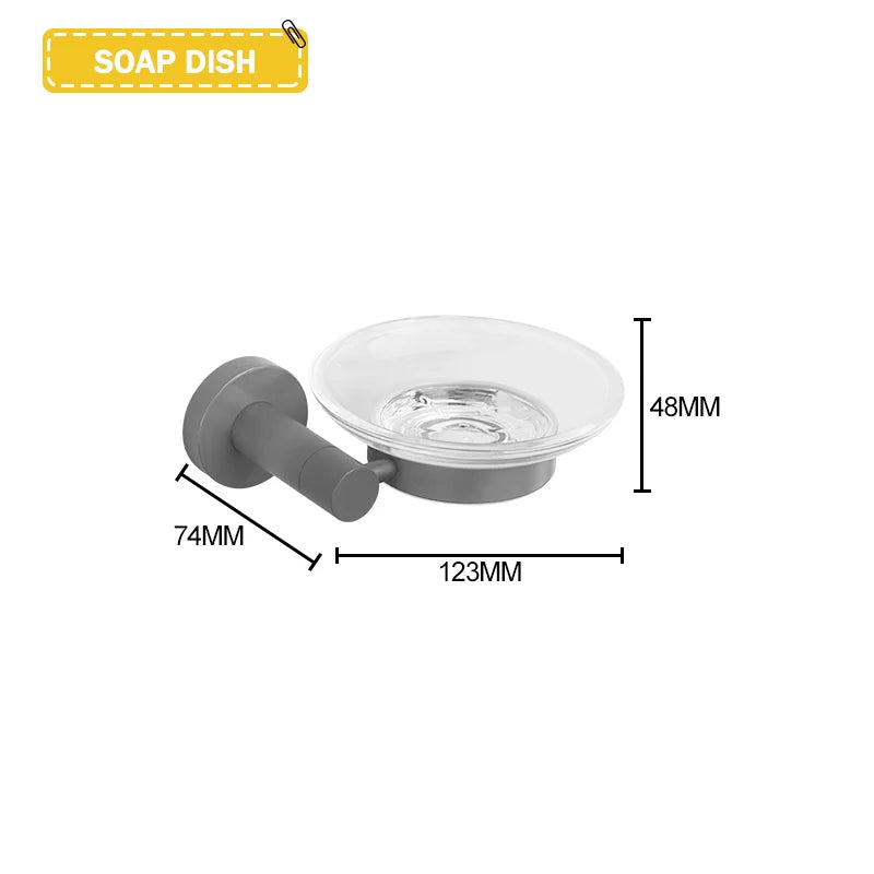 Grey Bathroom Hardware Set Accessories Kit Stainless Steel Round Wall Rack Hand Bar Toilet Roll Paper Holder Robe Towel Hook