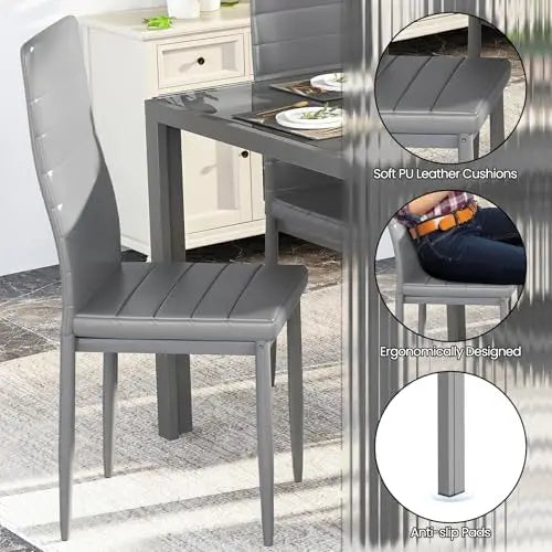 7-Piece Dining Set for 6, Glass Table & PU Leather Chairs, Modern Small Space Dining Set