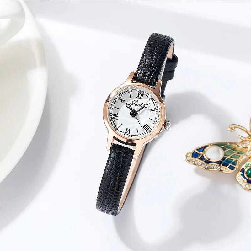 Women's Watch Retro Small Girl Student Watches Niche High End Leather Strap Waterproof Ladies Fashion Quartz Wristwatches Gift
