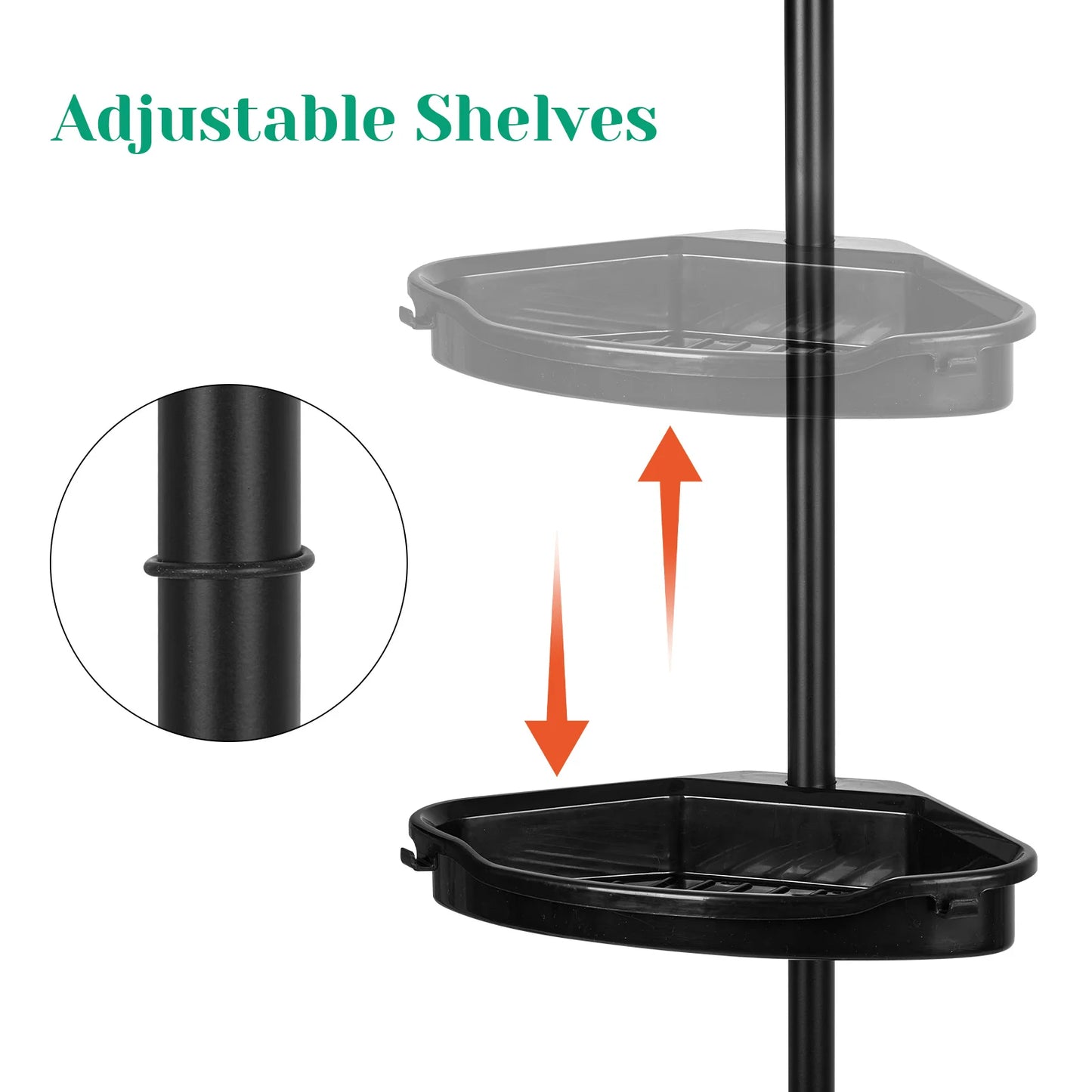 Rustproof Shower Caddy Corner for Bathroom, 4-Tier Adjustable Shelves with Tension Pole, Shower Organizer for Bathroom Black