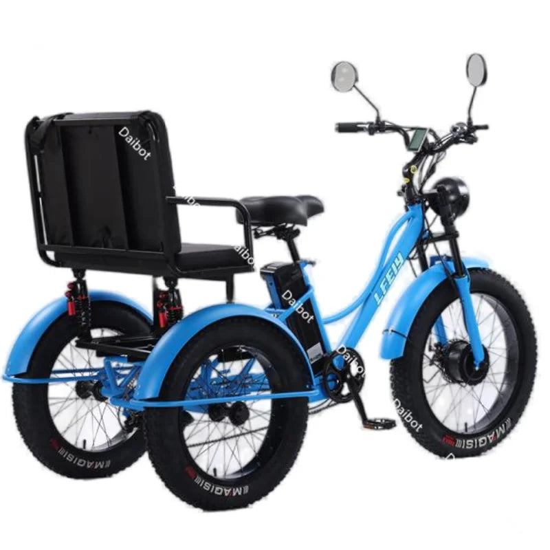New 3 Wheel Electric Tricycle Cargo Bike With Passengers Elderly Adults 2 Seat 750W Powerful Off Road Electric Bicycle Mountain