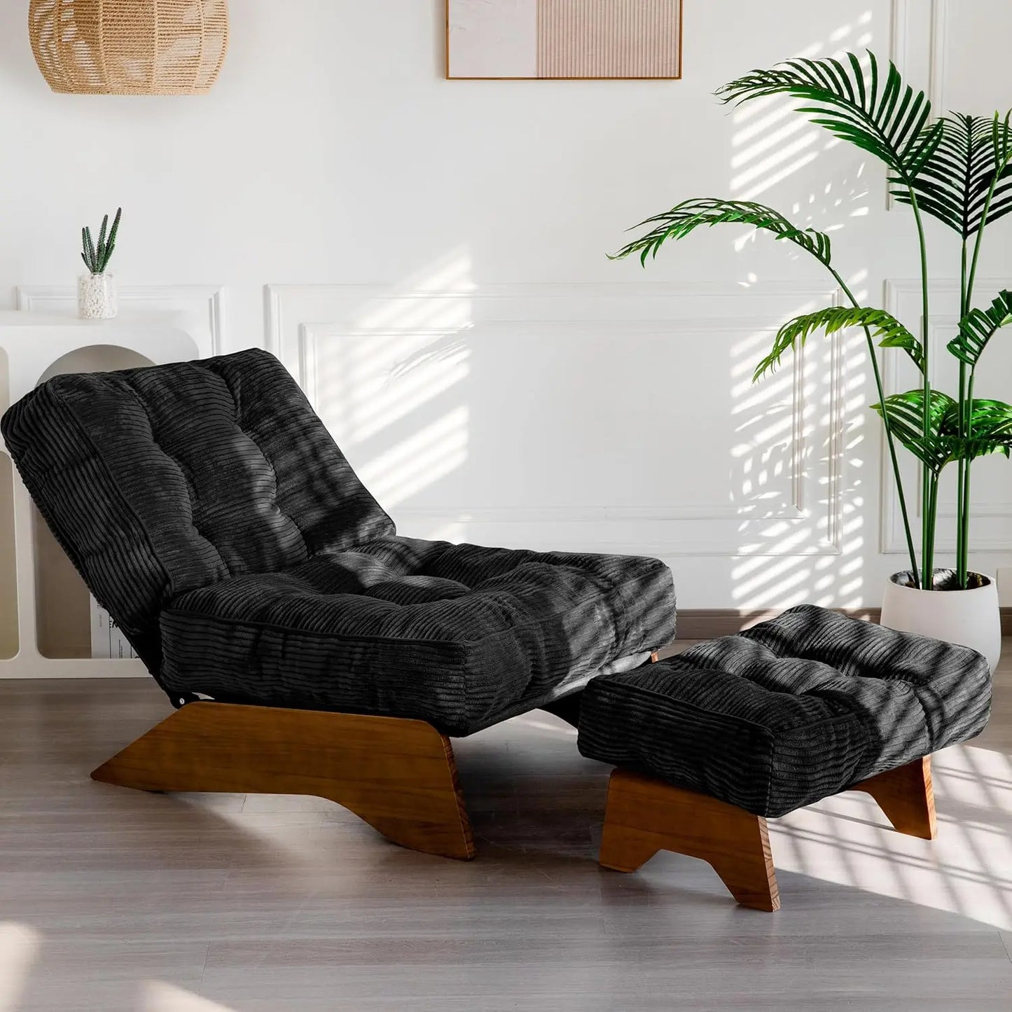 Accent Chair with Ottoman Adjustable Backrest, Tufted Living Room Chair Upholstered Lounge Chair with Footrest Set