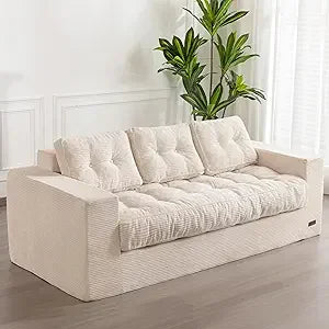3 Seater Couch for Living Room, Boneless Couch with Tufted Cushion & Backrest, Upholstered Floor Sofa with Armrests, Sofa in A