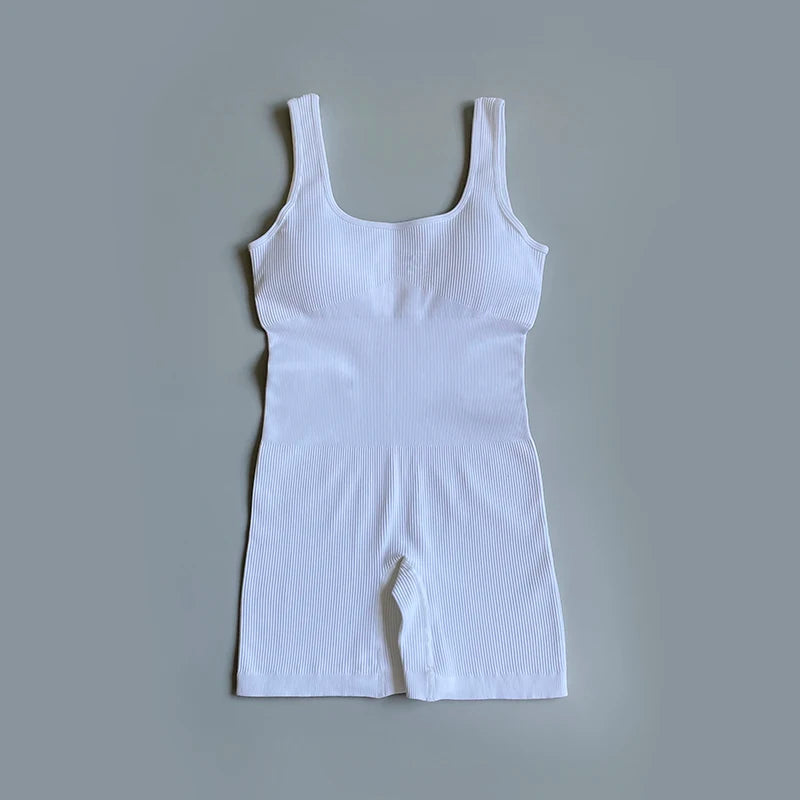 Seamless Women Yoga Suits Workout Ribbed Square Neck Sleeveless One-piece Yoga sets Fitness With Shorts Bodysuit Sportswear