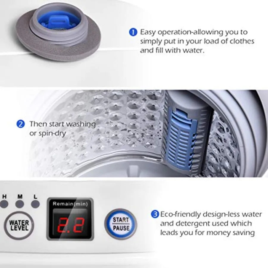 Compact Portable Washing Machine Full Automatic Washer and Dryer Combo with Builtin Pump Drain 8 LBS Capacity for Apartment RV