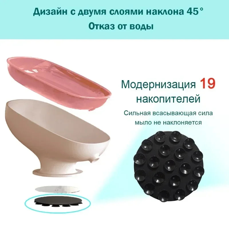 1pc Bathroom Washbasin Shelf Soap Box Household Non Perforated Double-layer Drain Suction Cup Non Slip Oval Soap Holder