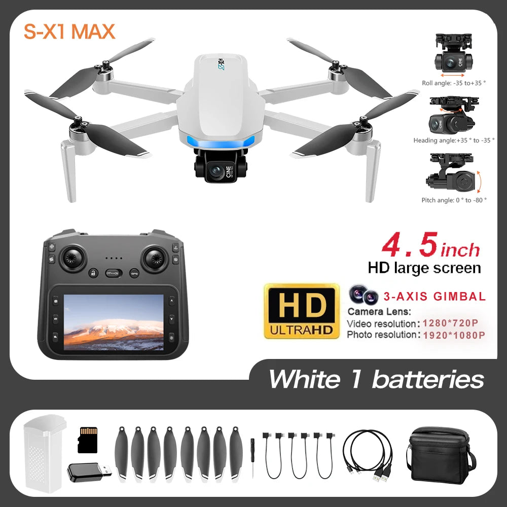 2025S-X1 MAX GPS Drone 4K Professional HD Camera 3-Axis Gimbal 5G Digital image transmission Large Screen FPV Dron RC Quadcopter