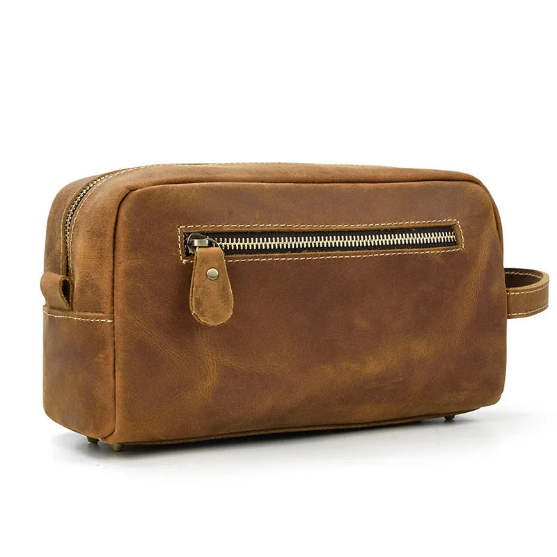 Cowhide Toiletry Bag Men Leather Cosmetic Bag Man Woman Wash Bag Storage Bags Genuine Leather Handbag For Make Up Dopp Kit Male