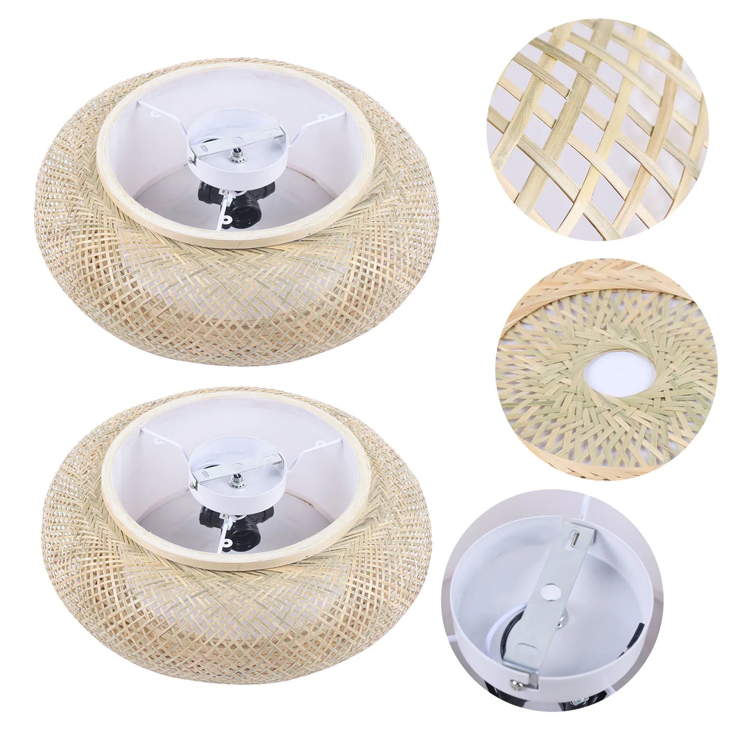 Asian Rustic Bamboo Flush Mount Ceiling Light 3-Lamp Antique Rattan Ceiling Light Weaving Lantern Lighting Fixture