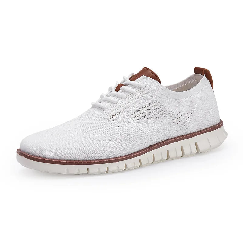 men's Shoes summer Lace up lightweight British Dress Footwear Fashion hollow breathable knitted mesh Flats Shoes 2023
