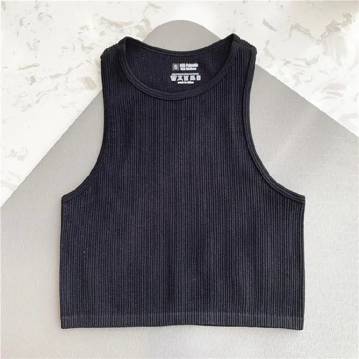 1pcs Solid Sleeveless Women Running Yoga Wear Clothing Slim Fit Quick Drying Ribbed Crop Tank Top