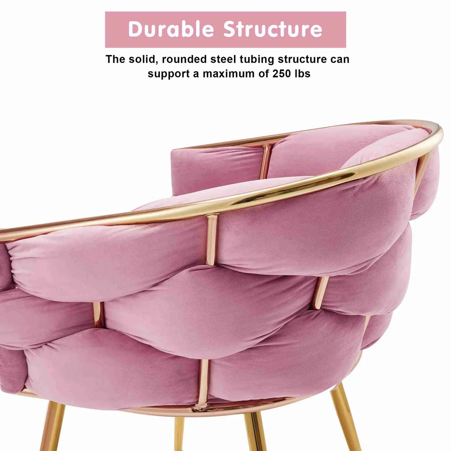 Accent Chair Metal Structure High Stability Velvet Fabric Metal Legs Pink Comfortable Upholstered Chair