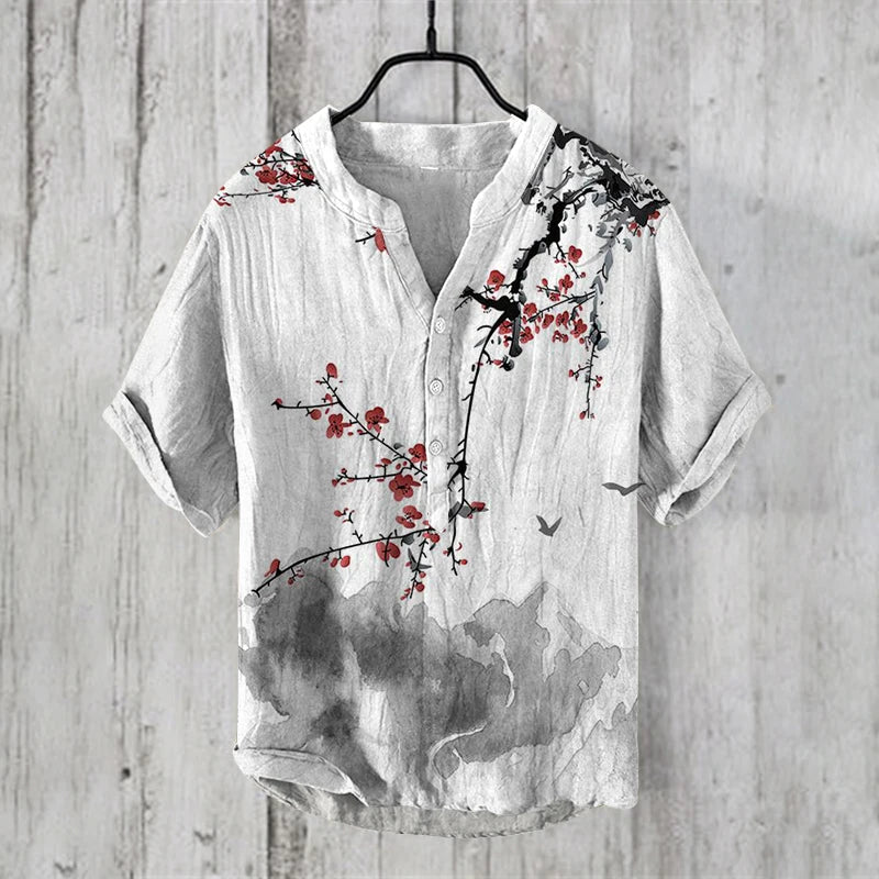 Men Clothes Fashion Summer Men's Clothing Casul T-Shirts Short Sleeve Henry T-Shirt Print Short Seleves Tops Men's Clothing