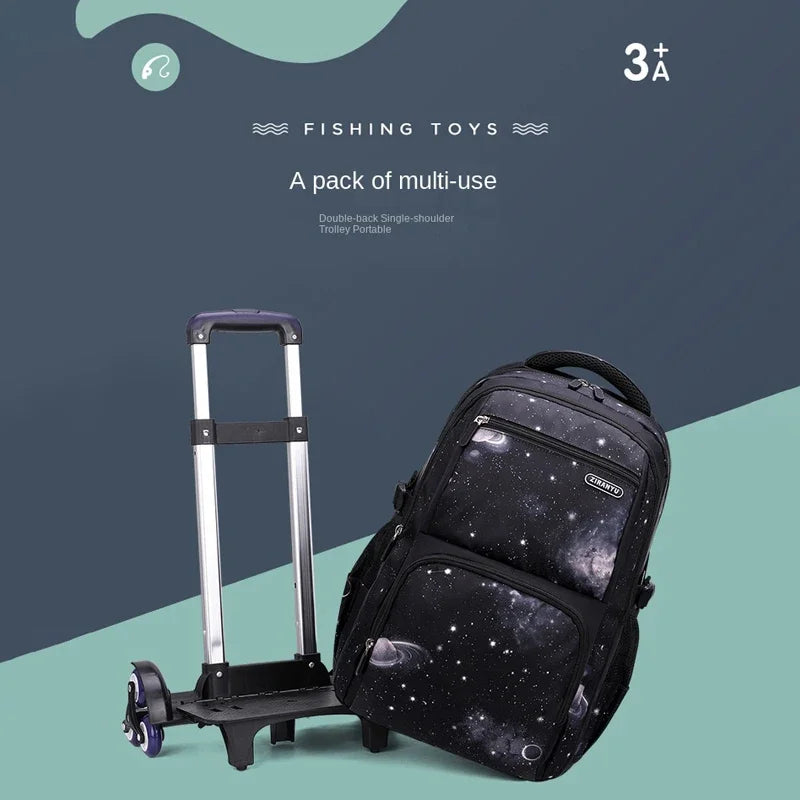 School Bag Kids Rolling Backpack for Boy Wheeled Backpack School Bag With Wheels Trolley Bookbag Carry on Luggage with Lunch Bag