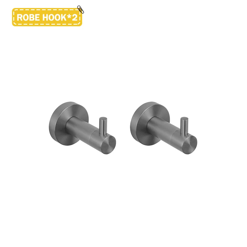 Grey Bathroom Hardware Set Accessories Kit Stainless Steel Round Wall Rack Hand Bar Toilet Roll Paper Holder Robe Towel Hook