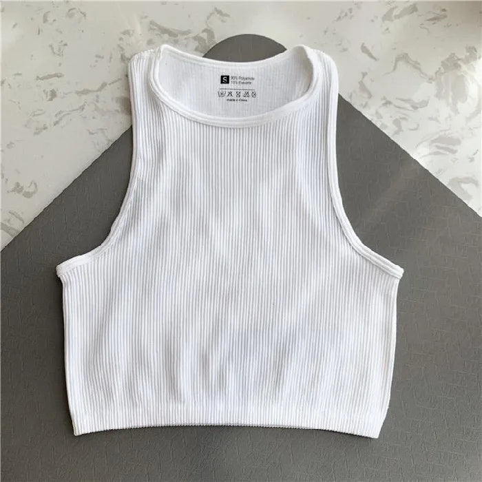 1pcs Solid Sleeveless Women Running Yoga Wear Clothing Slim Fit Quick Drying Ribbed Crop Tank Top