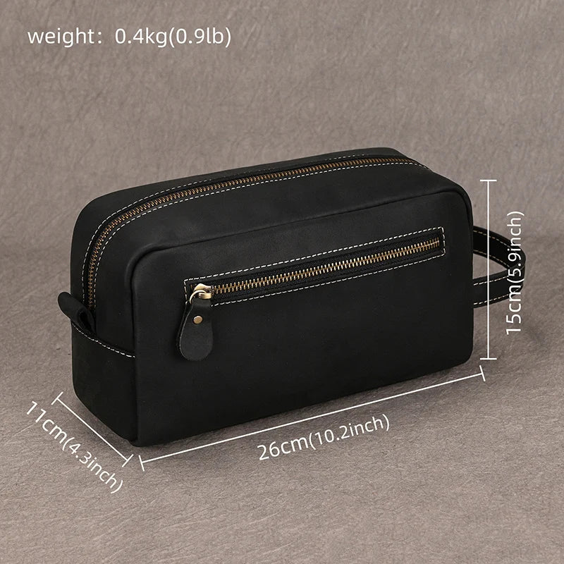 Cowhide Toiletry Bag Men Leather Cosmetic Bag Man Woman Wash Bag Storage Bags Genuine Leather Handbag For Make Up Dopp Kit Male