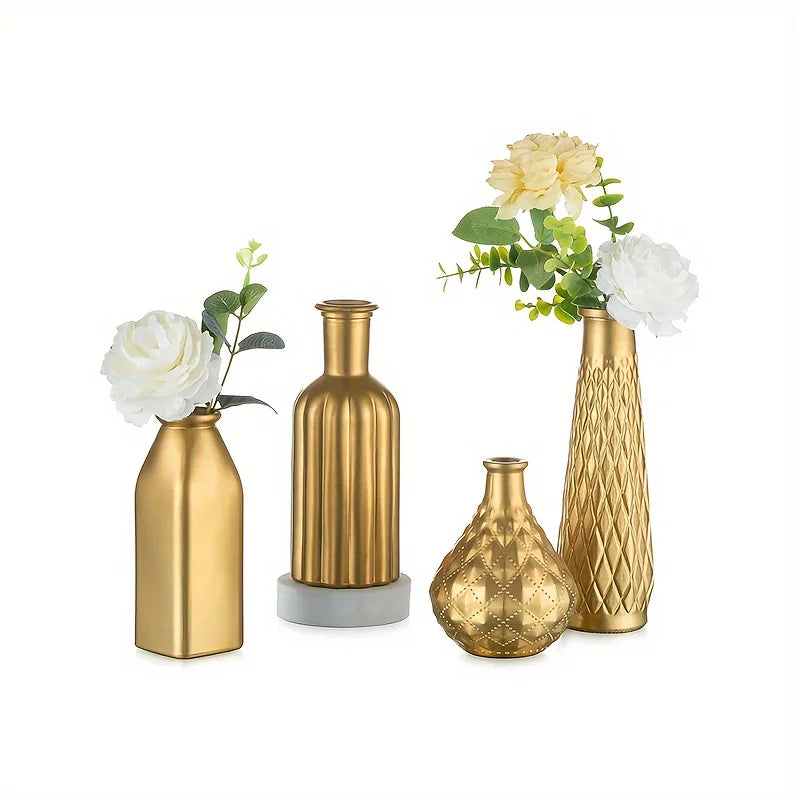 Cylindrical Gold Glass Vase, Gilded Finish Antique Art Style, Home Decoration, Table Centerpiece, Halloween Christmas Decoration