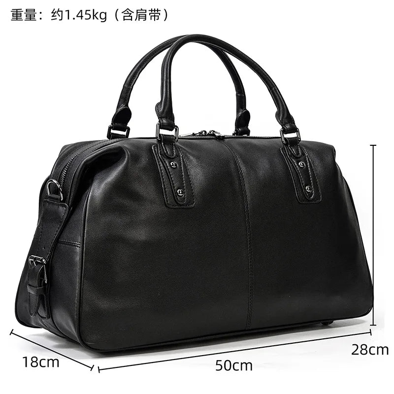 New Genuine Leather Men Women Travel Bag Soft Real Leather Cowhide Carry Hand Luggage Bag Travel Shoulder Bag Male Female Duffle