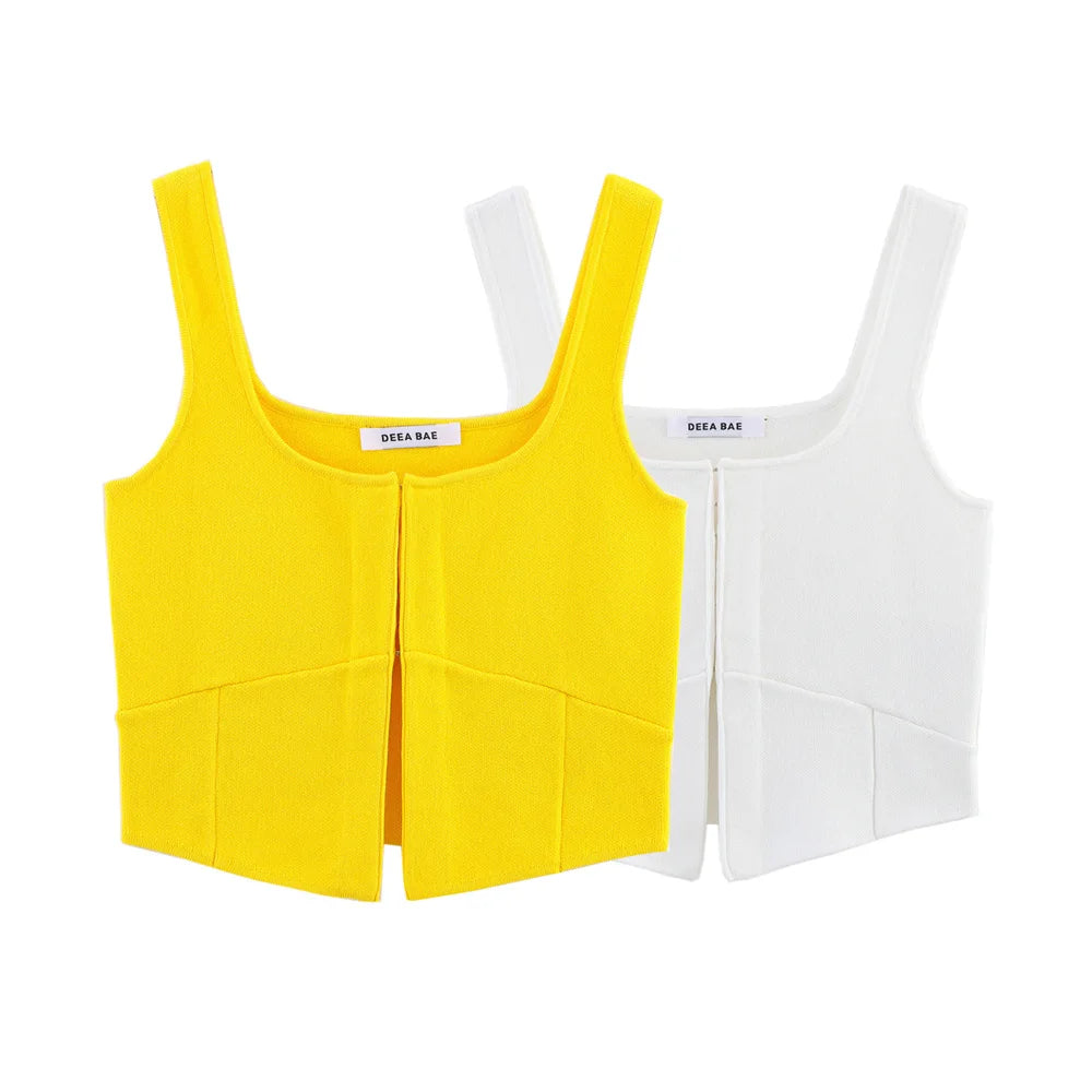 2025 new women's clothing casual elegant European and American style design sense simple knitted short vest top