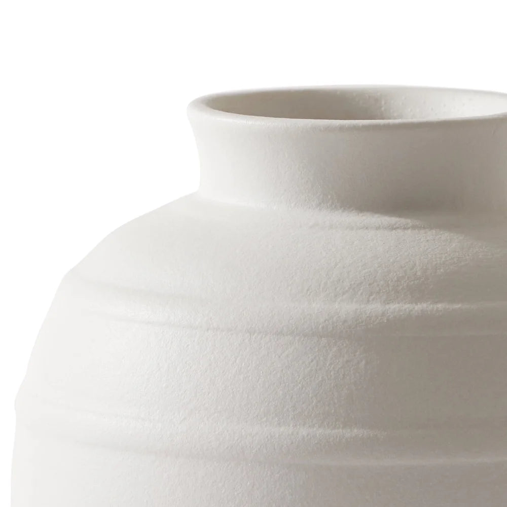 Textured Ribbed Ceramic Flower Vase 8 Inch Indoor Decor Rustic Home Accent Wide Opening Floral Displays