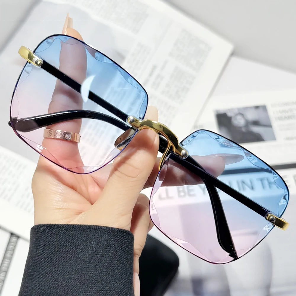 Women's Rimless Sunglasses Fashion Gradient Lenses Square Sun Glasses Lady Vintage Classic Designer Shades UV400 Goggles