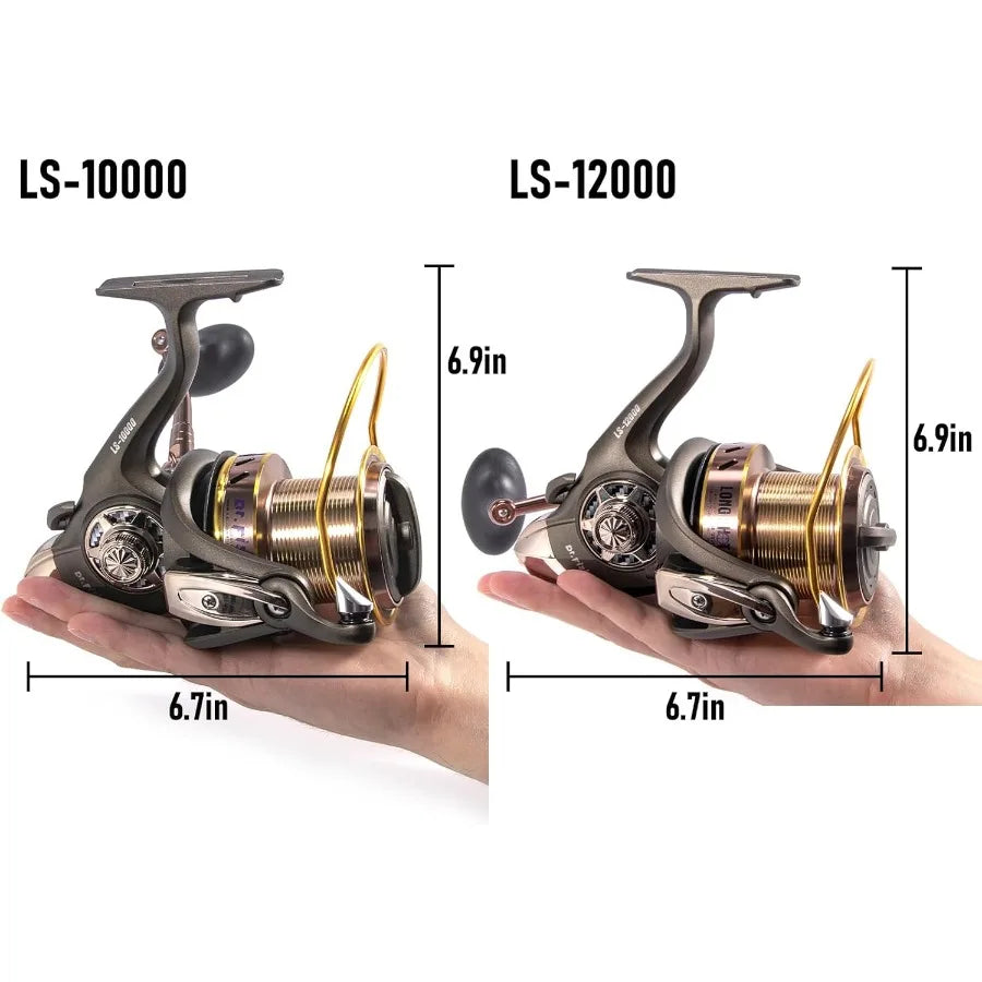 Long Shot Spinning Reel 10000 12000 Saltwater Surf Fishing Reel for Heavy Duty Long Cast Offshore Trolling and Surf Casting 13+