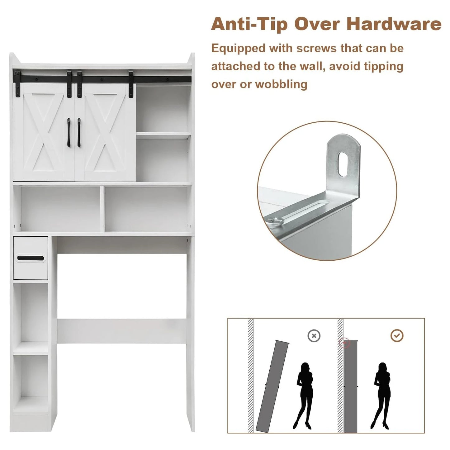 Over The Toilet Storage Cabinet Iron Sliding Door Toilet Storage Rack Home Space Save Toilet Rack for Restroom Bathroom Laundry
