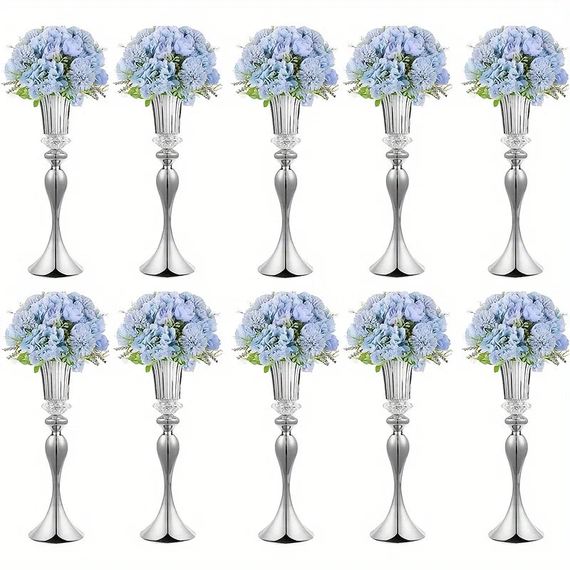 Set of 2/10 Crystal Flower Stands, 22 英寸 Tall Vases, Metal Centerpiece Vases for Table Decoration, Christmas, Party Decoration