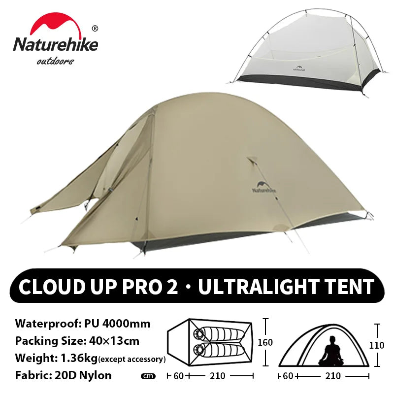 Naturehike Cloud Up 2 People Tent Ultralight 20D Camping Tent Waterproof Outdoor Hiking Travel Backpacking Cycling Fishing Tents