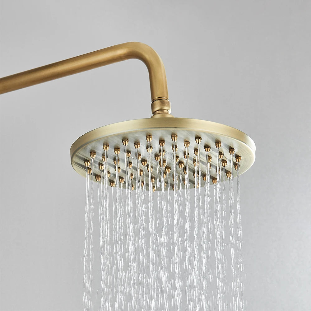 Antique Brass Bathroom Shower Faucet Sets Rainfall Head Wall Mounted Mixer Tap Hot and Cold Taps