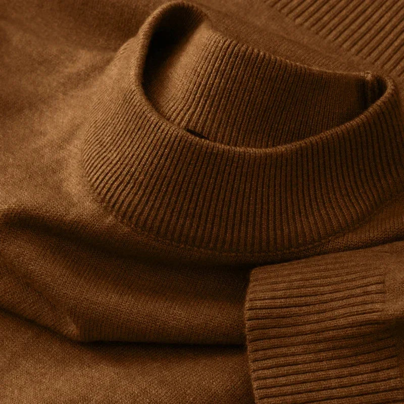 Autumn New Men's Casual Mock Turtleneck Sweater Long Sleeved Warm Pullover Basic Lightweight Street Clothing Knitted Jacket Top