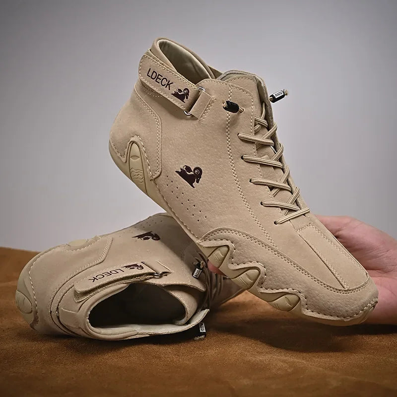 Leather Walking Shoes for Men 2025 New Casual Luxury Man Boots Outdoor High Top Sneakers Fashion Roman Footwear Motorcycle Boots