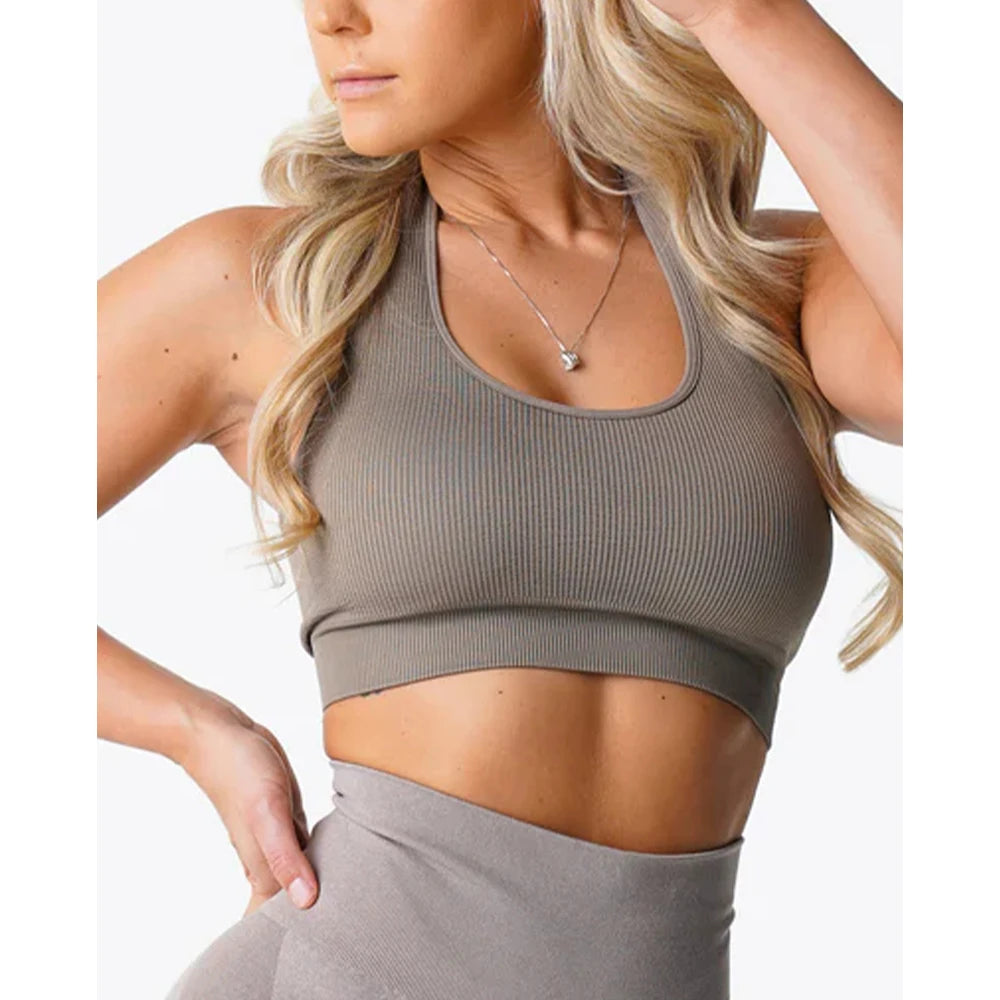 New Limitless Ribbed Seamless Halter Bra Spandex Woman Fitness Elastic Breathable Breast Enhancement Leisure Sports Underwear