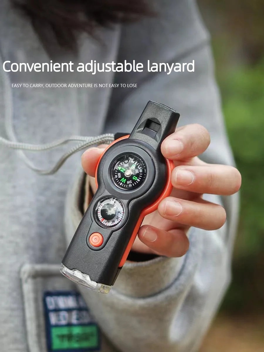 Outdoor Camping 7-In-1 Multi-Function Whistle Survival Whistle Safety Whistle For Hiking Travel Accessories