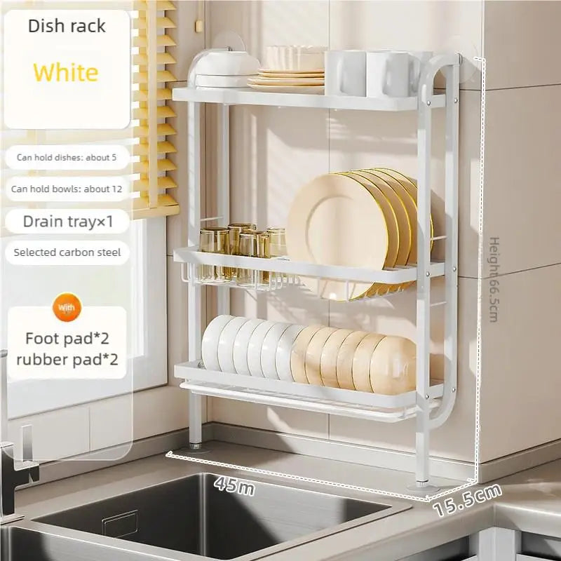 Kitchen Three Tier Dish Drainer Multifunctional Dinnerware Knives Chopsticks Cups Storage Rack Household Countertops Organizer