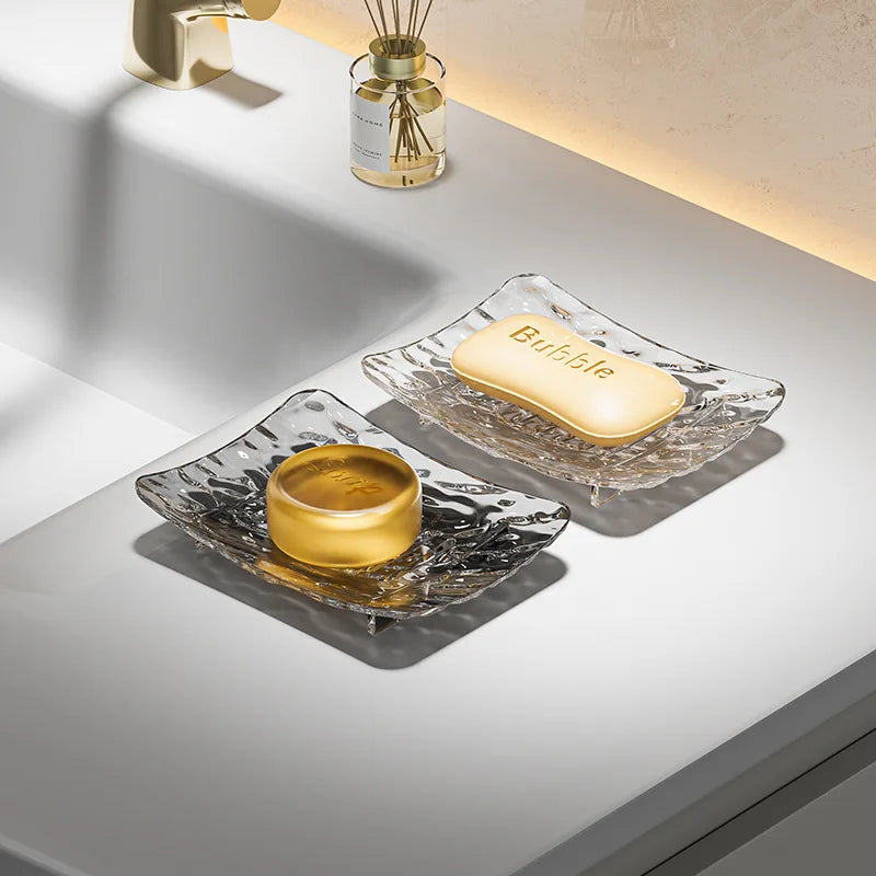 Transparent Light Luxury Soap-Box High-End Bathroom Glacier Patterned Soap-Storage Rack Household Use Soap Box Tray Soap Case