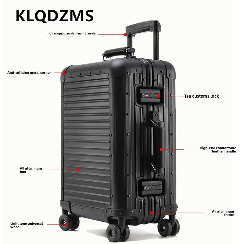 KLQDZMS New Suitcase All Aluminum Magnesium Alloy Boarding Box Men's Business Trolley Case 20"24 Inch Travel Bag Luggage