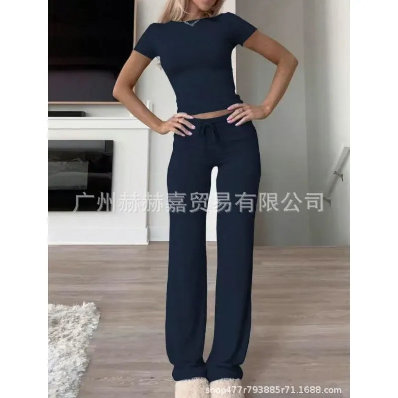 Spring Women's Two-piece Set 2025 New Casual Suit Short Sleeved Slim Fit Top Long Pants Home Wear Sportswear Yoga Wear For Women