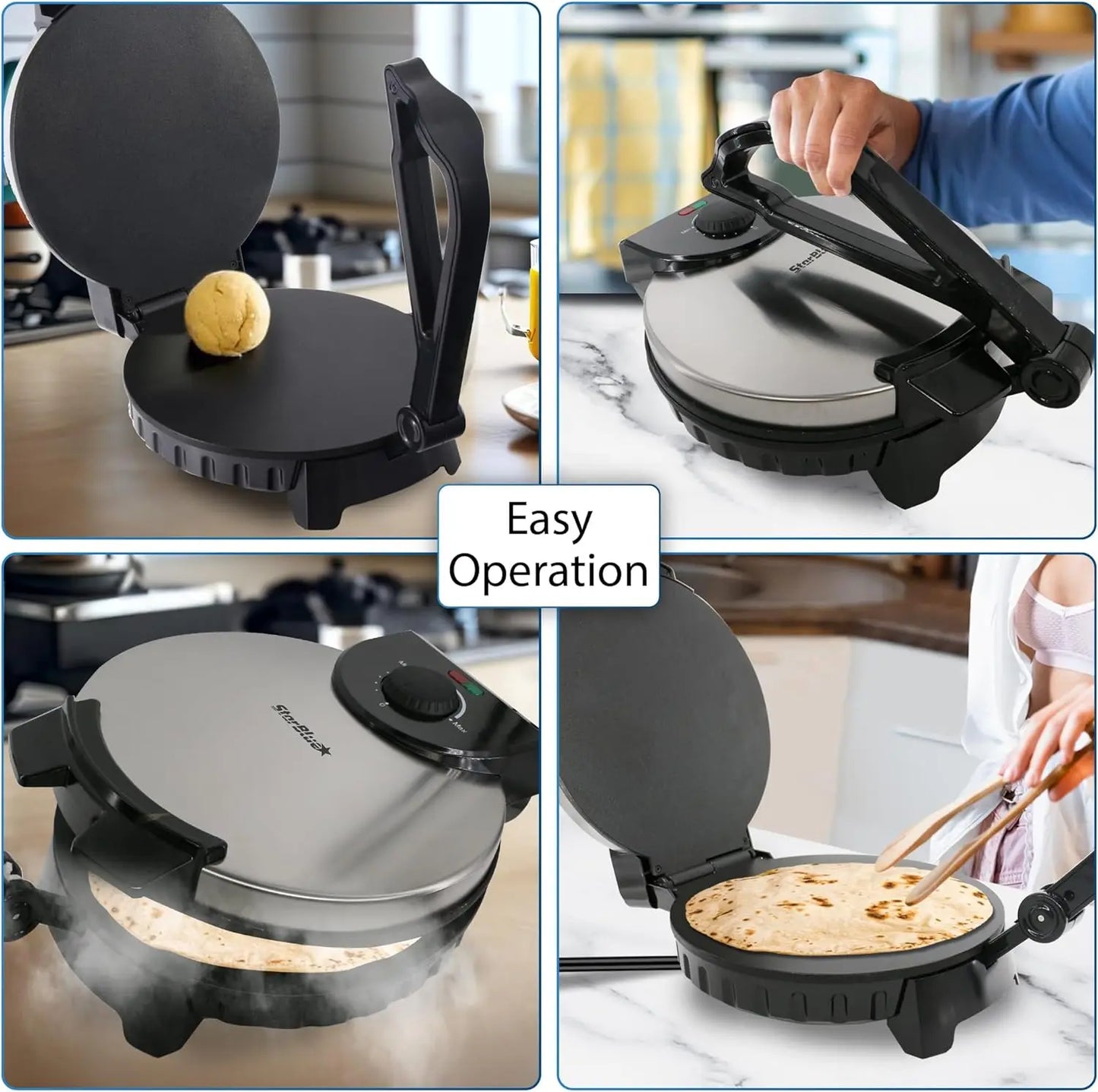 10inch Roti Maker by with FREE Roti Warmer - The automatic Stainless Steel Non-Stick Electric machine to make Indian style Chapa
