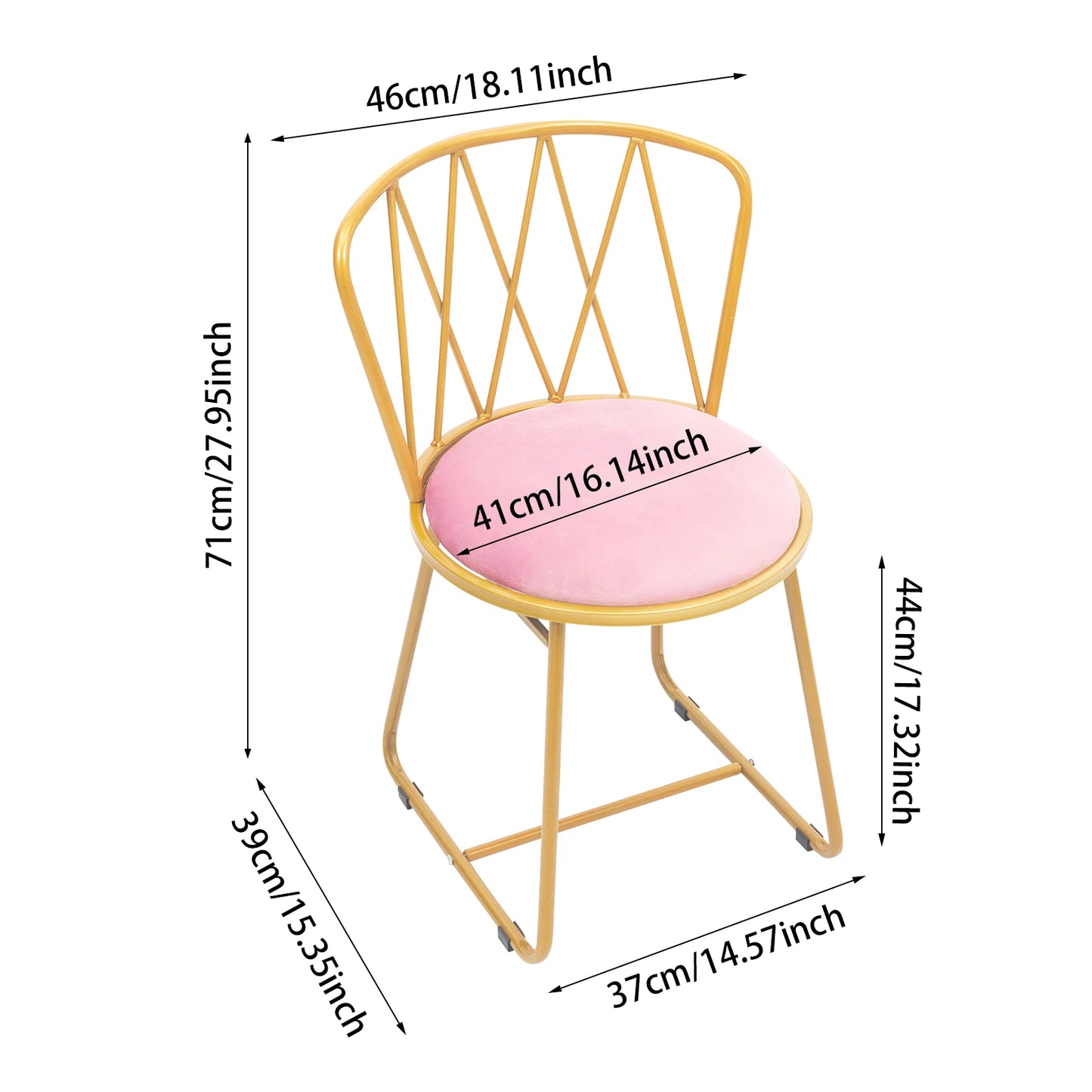Modern Glam Vanity Stool Elegant Makeup Chair Soft Round Seat, Chic Metal Legs Light Luxury Style with Soft Cushion