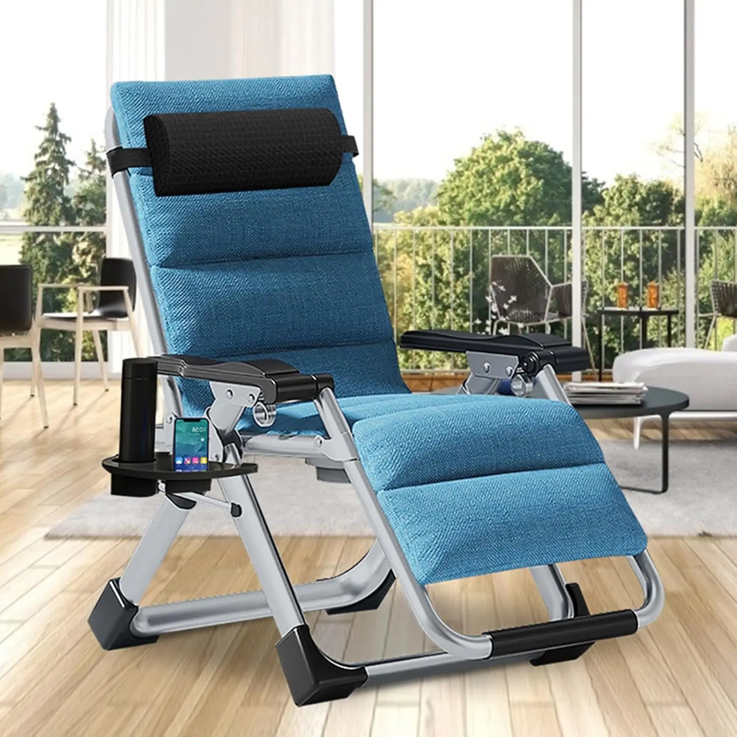 Comfy Folding Recliner Chair - Bedroom & Living Room, Patio Lounge Chair with Removable Cushion for Indoor Outdoor