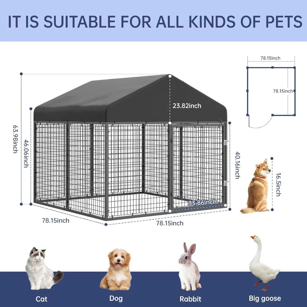 Large Outdoor Dog Enclosure,Heavy Duty Dog Cage with Roof,Galvanized Steel Dog Kennel Fence with Double Safety Locks