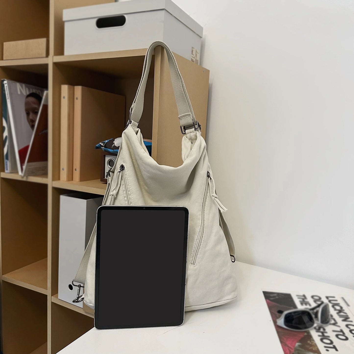 Women's Backpack Multi-Purpose Bag Large Capacity Pure Color Design Versatile Commuter Crossbody Bag Personalized Trendyy Canvas Bag Shoulder Bag Backpack
