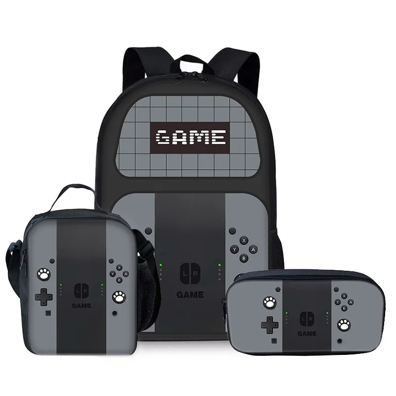 Trendy Popular Funny games console 3D Print 3pcs/Set pupil School Bags Laptop Daypack Backpack Lunch bag Pencil Case