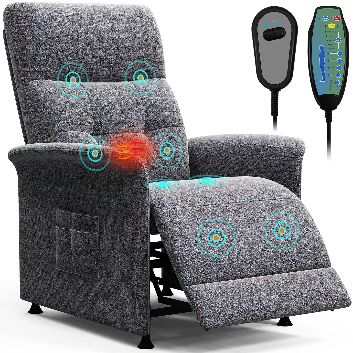 Power Recliner Chair with Heated and Massage, Adjustable Soft Fabric Reclining Chair for Adults, Theater Seating Single Sofa