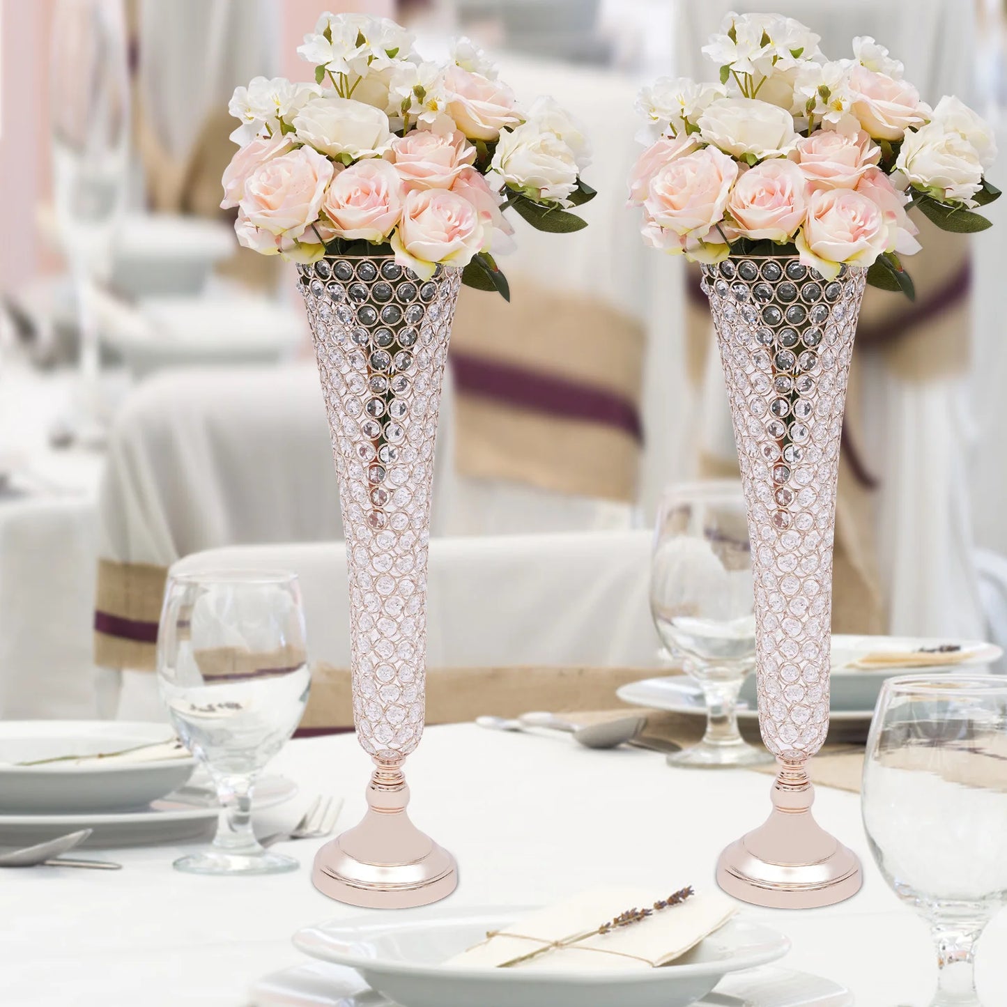 Crystal Wedding Flower Vase for Artificial Flower, Crystal Flower Stand for Anniversary Ceremony Party Event Home Decoration